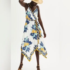 Nine West Asymmetrical Floral Dress in Blue and Yellow